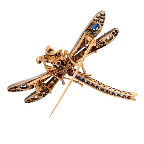 Antike Brosche "Libelle" mit Diamanten zusammen ca. 1,2 ct, - фото 3