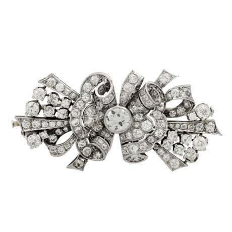 Art Deco Diamantbrosche (teilbar) ausgefasst mit Altschliffdiamant zusammen ca. 8,9 ct - photo 1