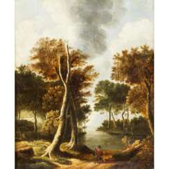 RUISDAEL, Jacob van, NACHFOLGER (17./18. Jahrhundert), "Paar am Fluss in romantischer Landschaft",