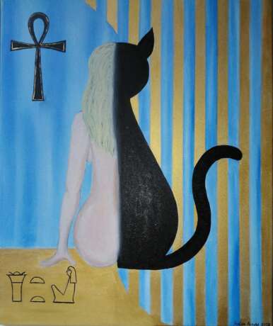 Painting “Goddess Bastet”, Canvas on the subframe, Oil paint, Surrealism, Russia, 2020 - photo 1