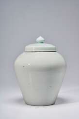 A LARGE WHITE PORCELAIN JAR AND A COVER
