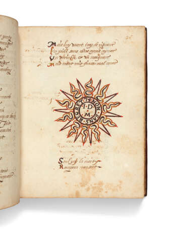 RONSARD, Pierre de (1524-1585) et alii. Chansons d’amour. Anthologie manuscrite, richement orn&#233;e. Manuscrit anonyme, dat&#233; 1575 (au feuillet 27v). - Foto 3