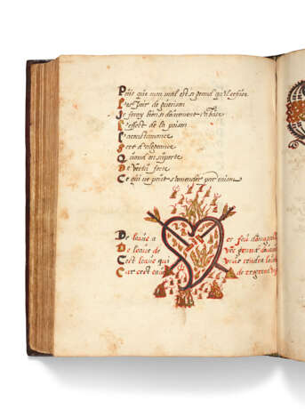 RONSARD, Pierre de (1524-1585) et alii. Chansons d’amour. Anthologie manuscrite, richement orn&#233;e. Manuscrit anonyme, dat&#233; 1575 (au feuillet 27v). - Foto 4
