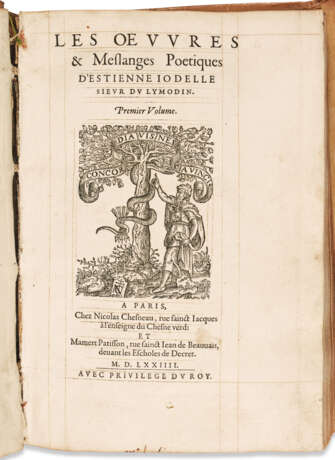 JODELLE, Estienne (1532-1573). Les Œuvres et Meslanges poetiques d’Estienne Jodelle sieur du Lymodin. Paris : Nicolas Chesneau et Mamert Patisson, 1574. - photo 2