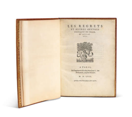 DU BELLAY, Joachim (1522-1560). Les Regrets et autres œuvres po&#233;tiques de Ioach. Du Bellay, ang. Paris : Federic Morel, 1558. - Foto 1