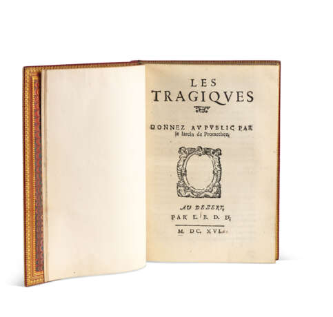 [AUBIGN&#201;, Th&#233;odore Agrippa d` (1552-1630)]. Les Tragiques. Donnez au public par le larcin de Prom&#233;th&#233;e. Au Dezert par L.B.D.D, [ch&#226;teau de Maill&#233; : Jean Moussat], 1616. - Foto 1