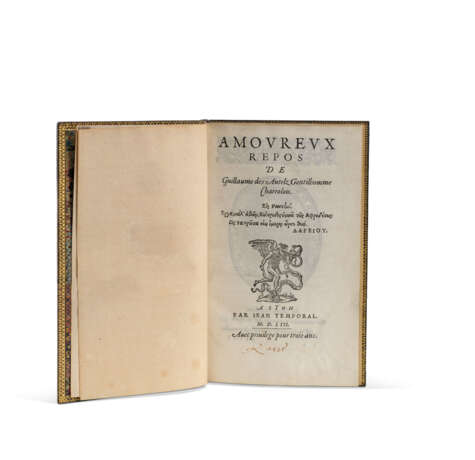 DES AUTELS, Guillaume (1529 - 1581). Amoureux repos de Guillaume des Autelz, Gentilhomme Charrolois. Lyon : Jean Temporal, 1553. - Foto 1