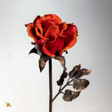Композиция из стекла и металла “Glass red rose on a copper shank”, Colored glass, Casting technique, Realist, Russia, 2021 - photo 1