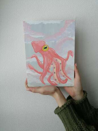 Painting “Squid”, Canvas on cardboard, Gouache, Russia, 2021 - photo 1