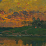Костры за рекой Canvas Oil paint Impressionism Landscape painting Russia 1989 - photo 1