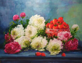 Peonies with strawberries