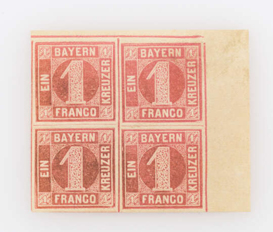 AD Bayern - 1850, Bogenecke 1 Kreuzer rosa, Viererblock, - Foto 1