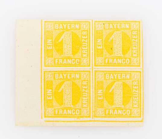 AD Bayern - 1862, Bogenecke 1 Kreuzer gelb, Viererblock, - фото 1