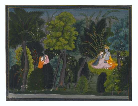 AN ILLUSTRATION FROM THE `LAMBAGRAON` GITA GOVINDA SERIES: KRISHNA CHARMS RADHA IN A FOREST GLADE - фото 1