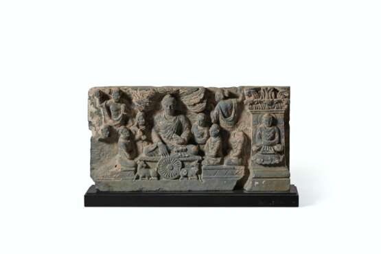 A GRAY SCHIST RELIEF DEPICTING THE BUDDHA`S FIRST SERMON - photo 1