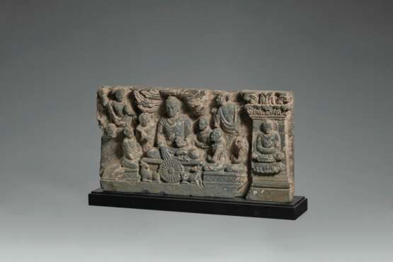 A GRAY SCHIST RELIEF DEPICTING THE BUDDHA`S FIRST SERMON - photo 3