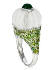 MICHELE DELLA VALLE ROCK CRYSTAL, EMERALD AND GARNET RING