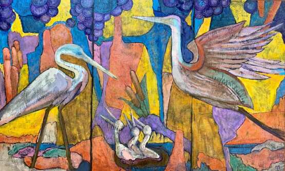 Painting “Herons. Birds of Poseidon_encaustic on wood panel”, Resin, Encaustic, Expressionist, Animalistic, Russia, 2020 - photo 1