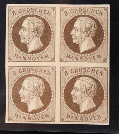 AD Hannover - 1861, 3 Grösse VIERERBLOCK, dunkelockerbraun, - photo 1