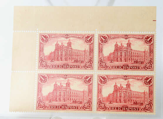 Dt. Reich - 1900, 1 Mark rot, Eckrand-VIERERBLOCK, - Foto 1