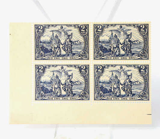 Dt. Reich - 1900, 2 Mark schwärzlichblau, Eckrand-VIERERBLOCK, - Foto 1