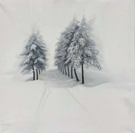 Painting “Winter trees”, Canvas on the subframe, Oil paint, Minimalism, Landscape painting, Byelorussia, 2021 - photo 1