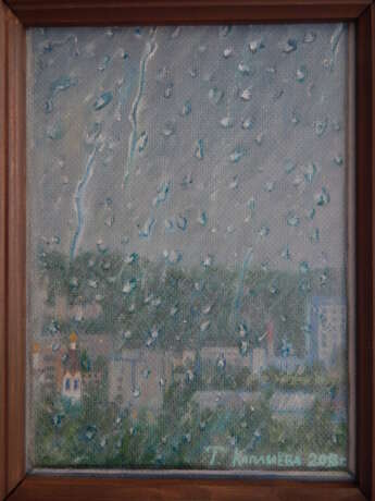 Painting “Rainy July Evening”, Fiberboard, Oil paint, Realist, Cityscape, Russia, 2018 - photo 1