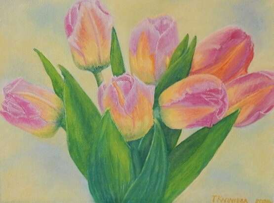 Painting “Tulips”, Fiberboard, Oil paint, Realist, Russia, 2020г. - photo 1