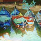 Painting “Boats in Goa”, Canvas on the subframe, Oil paint, Impressionist, Landscape painting, Russia, 2021 - photo 1