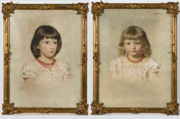 Zwei Kinderporträts seiner Töchter in dekorativen Rahmen