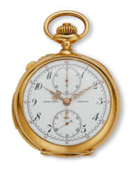 PATEK PHILIPPE, SPLIT SECONDS CHRONOGRAPH MINUTE REPEATING POCKET WATCH RETAILED BY RYRIE BROS TORONTO, 18K YELLOW GOLD