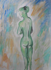 Nude in emerald tones