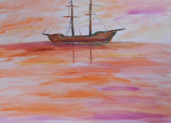 корабль в тумане Whatman paper Watercolor Impressionism History painting 2021 - photo 1