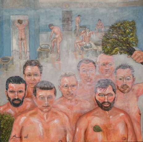 Painting “Bath. Men's day.”, Oil paint, Impressionist, Genre Nude, Russia, 2021 - photo 1