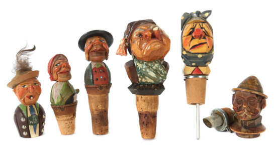 Konvolut Korkenfiguren Holz geschnitzt und polychrom bemalt - фото 1