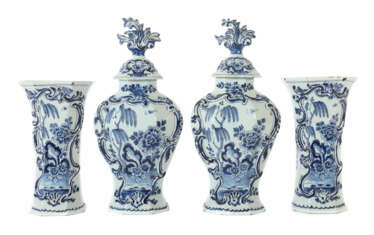 2 lidded vases and 2 Delft vases