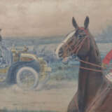 Maler des 19./20. Jahrhundert ''Reiter zu Pferd trifft auf ein Automobil'' - Foto 1