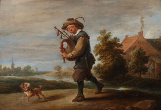 Flämischer Maler des 17./18. Jahrhundert ''Dudelsackspieler mit Hund'' - photo 1