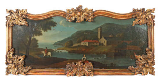 Maler des 18./19. Jahrhundert ''Ideallandschaft'' mit Flusslauf und einer Schlossanlage am Ufer - фото 1