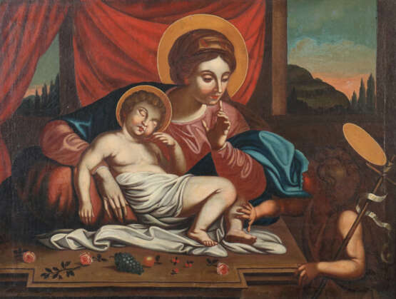 Kirchenmaler des 19. Jahrhundert ''Maria mit Kind und dem Johannesknaben'' - Foto 1
