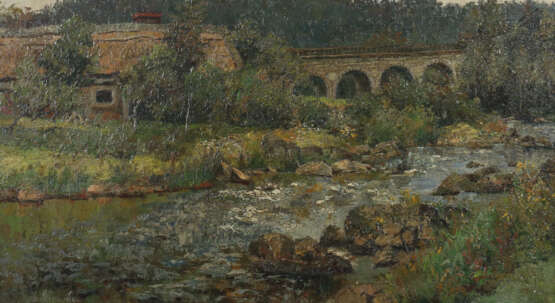Landschaftsmaler des 19./20. Jahrhundert ''Flusslauf mit Steinbrücke'' - photo 1