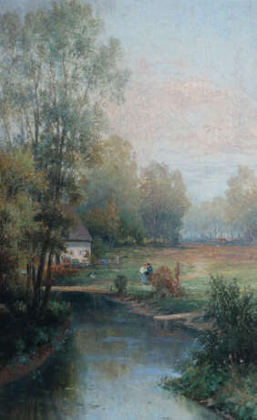 Landschaftsmaler der 1. Hälfte des 20. Jahrhundert ''Bauernhäuschen am Flussufer'' - photo 1