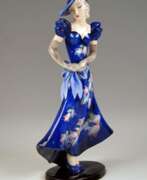 Goldscheider Porcelain Manufactory. Goldscheider Vienna Lady with Blue Dress and Hat Model 7275 circa 1935-1936