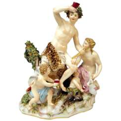 Meissener Figuren mit Bacchus Cupid Satyr Nymph von EA Leuteritz um 1870