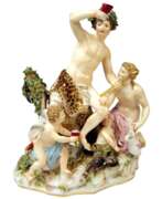 Meissen Porcelain Factory. Meissen Figurines with Bacchus Cupid Satyr Nymph by E. A. Leuteritz ca 1870