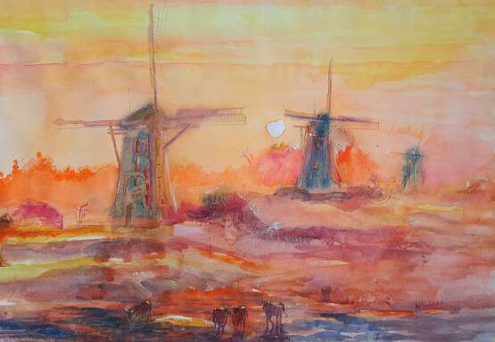 “wind mills” Watercolor paper Watercolor Impressionist Byelorussia 2021 - photo 1