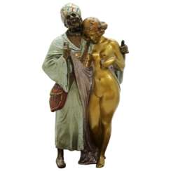 Large Bronze Slave Trader with Girl by Bruno Zach & Bergmann, Vienna, circa 1930