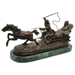 Large Russian Bronze Sleigh Ride Group after Evgeny Alexandrovich Lansere