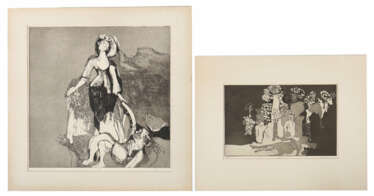 Grafiker des 20. Jahrhundert Paar stilisierte Darstellungen ''St. Catarine and the Devil'' und ''Birth''