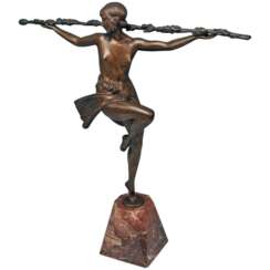 Bronze Art Déco Bacchanalian Lady Nude Dancing par Pierre Le Faguays, vers 1935